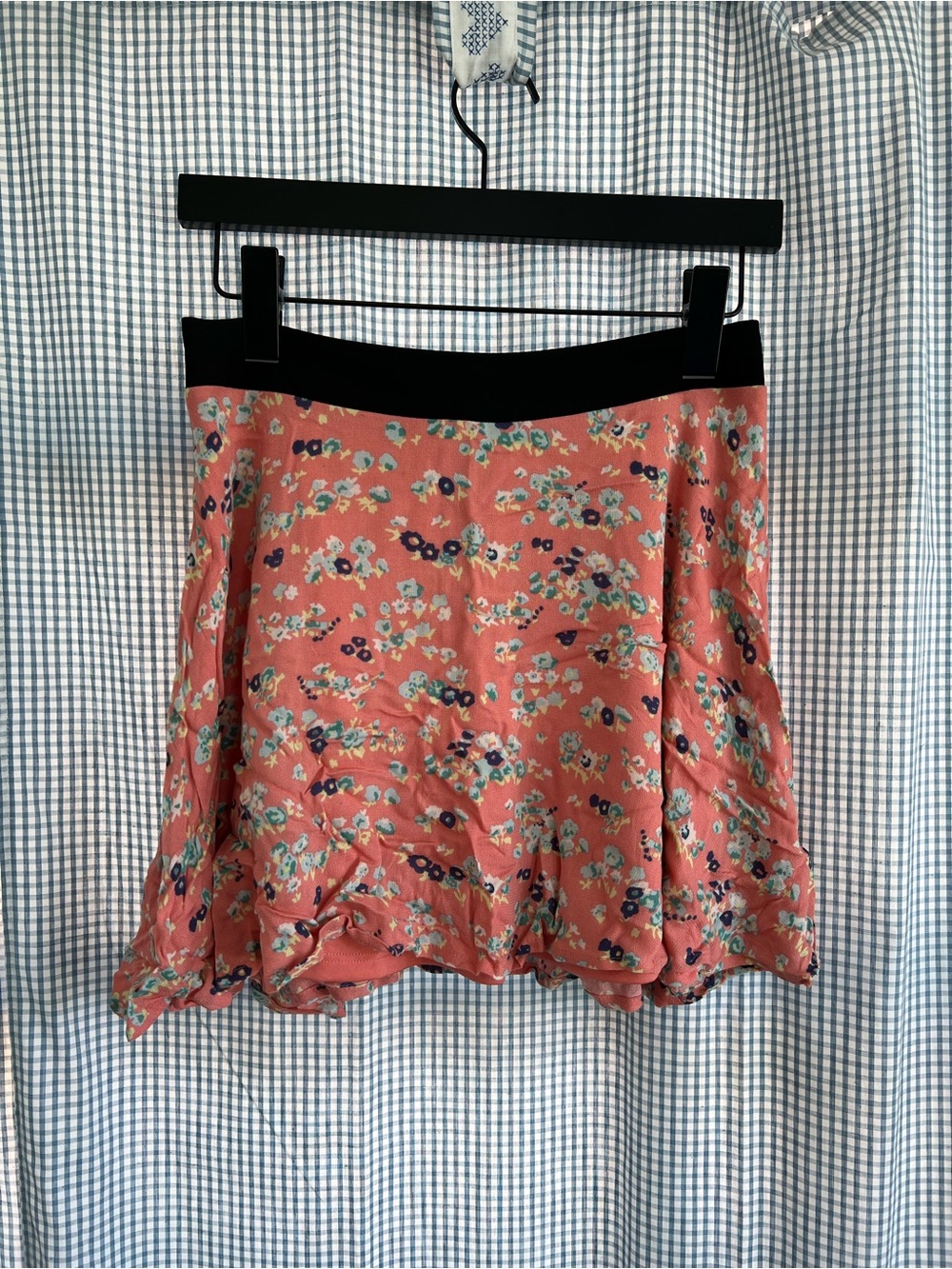 Forever 21 Coral Floral Mini Skirt with Black Waistband